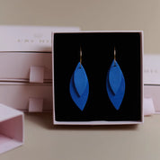 Porcelain Earrings - Blue Double Leaves
