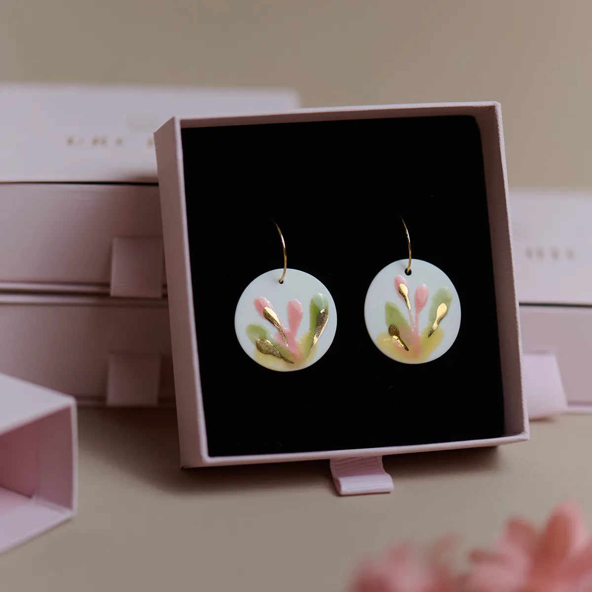 Porcelain Earrings with Gold Details - Blossoms