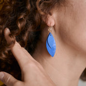 Porcelain Earrings - Blue Double Leaves