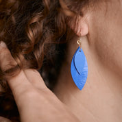 Porcelain Earrings - Blue Double Leaves