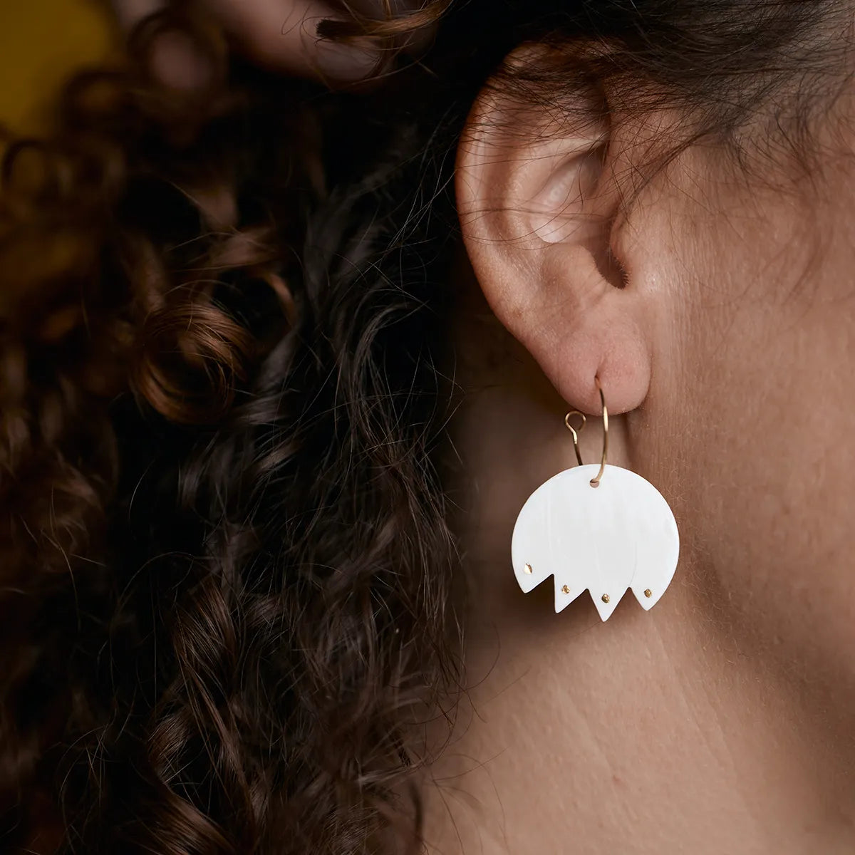 Porcelain Earrings with Gold Details - Snowdrops with golden speckles